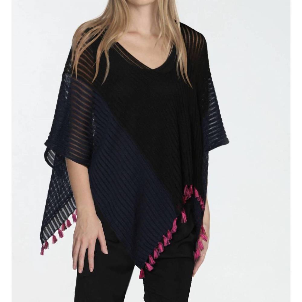 NEW LABEL+THREAD amelia tassel poncho in black/navy